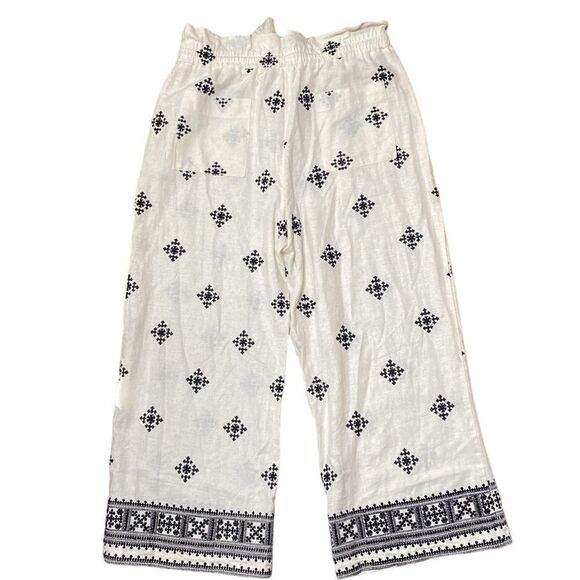 HOUSE OF HARLOW 1960 Embroidered Linen Blend palazzo Elastic Waist Pants - Picture 3 of 13